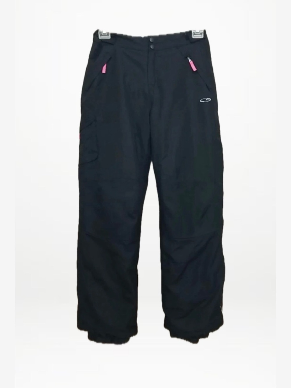 Champion Black Cargo Snow Pants with Pink Zipper Accents